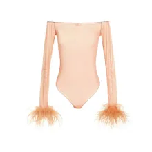 Oséree - Feather Transparent Mesh Bodysuit - Größe S - pink Oséree - Feather Transparent Mesh Bodysuit - Größe S - pink