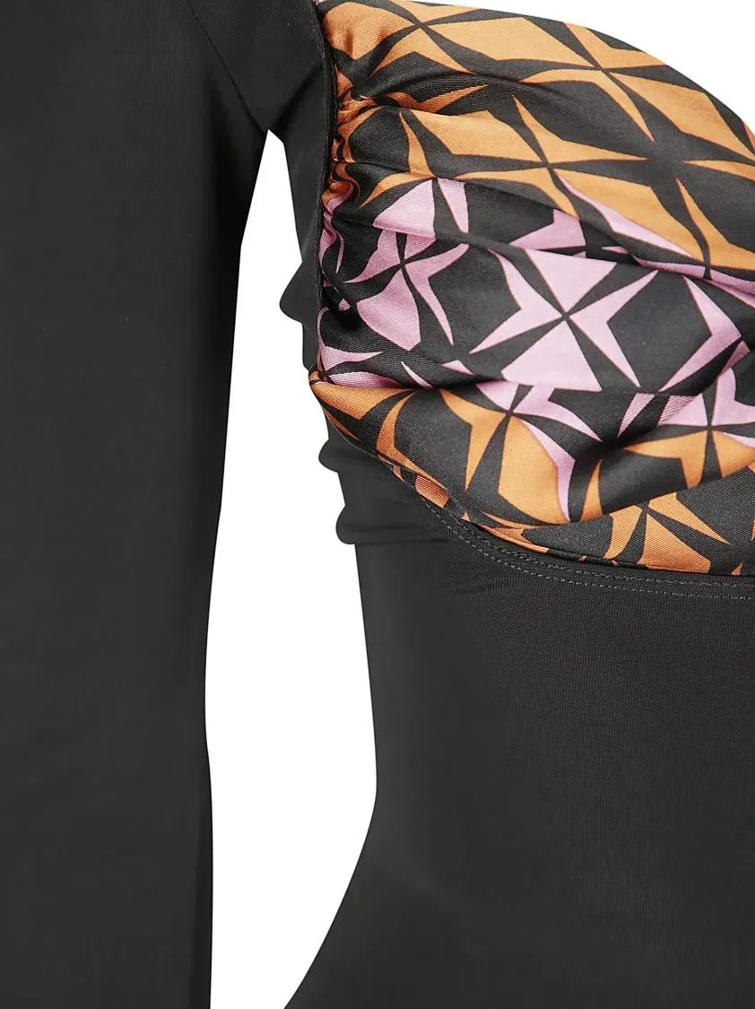 Marine Serre - Long Sleeve Viscose Dress With Contrast Bra - Größe S - schwarz – Bild 2