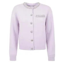 self-portrait - Embellished Round Neck Cardigan With Crystal Accen - Größe L - lila self-portrait - Embellished Round Neck Cardigan With Crystal Accen - Größe L - lila