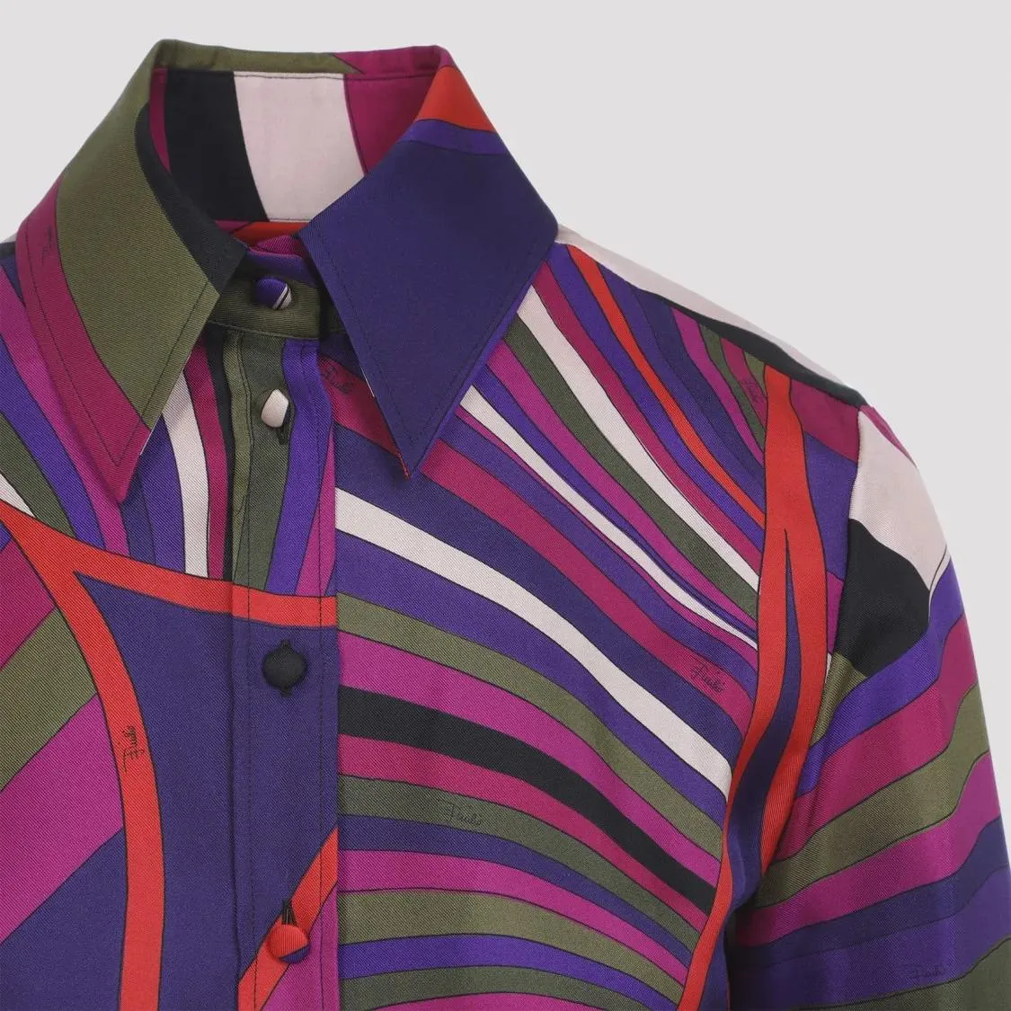 Pucci - Multicolor Silk Twill Shirt With Pointed Collar An - Größe 38 - bunt – Bild 2