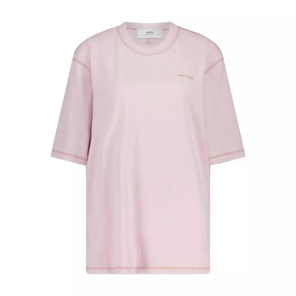 AMI Paris - T-Shirt mit Logo-Stickerei - Größe S - rosa – Bild 3