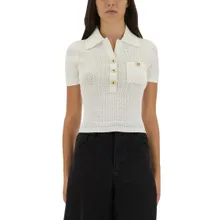 self-portrait - Perforated Knit Top - Größe S - schwarz self-portrait - Perforated Knit Top - Größe S - schwarz