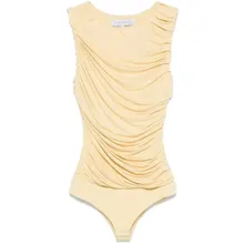 ABADIA - Draped Pastel Yellow Bamboo Rayon Bodysuit - Größe S - gelb ABADIA - Draped Pastel Yellow Bamboo Rayon Bodysuit - Größe S - gelb