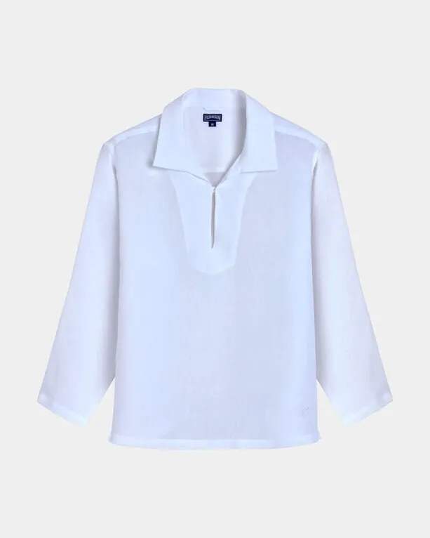 Vilebrequin - Einfarbige Leinen-vareuse Für Herren - Hemd - Comores - Weiss - Größe M Vilebrequin - Einfarbige Leinen-vareuse Für Herren - Hemd - Comores - Weiss - Größe M