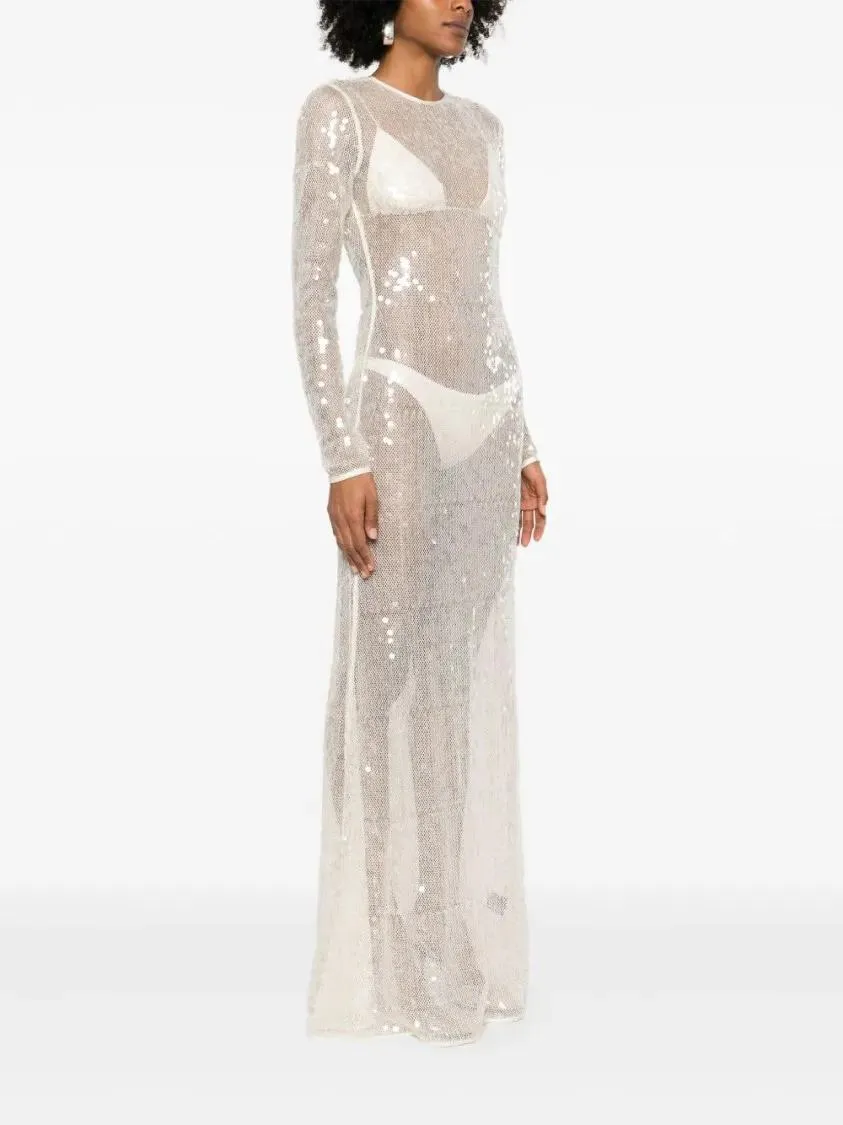 David Koma - Light Beige Sequin Dress With Open Back - Größe 6 - beige