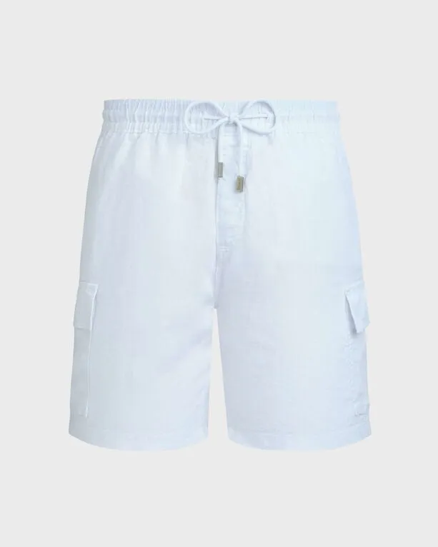 Vilebrequin - Einfarbige Leinen-bermudashorts Mit Cargotaschen Für Herren - Bermuda - Baie - Weiss - Größe M Vilebrequin - Einfarbige Leinen-bermudashorts Mit Cargotaschen Für Herren - Bermuda - Baie - Weiss - Größe M