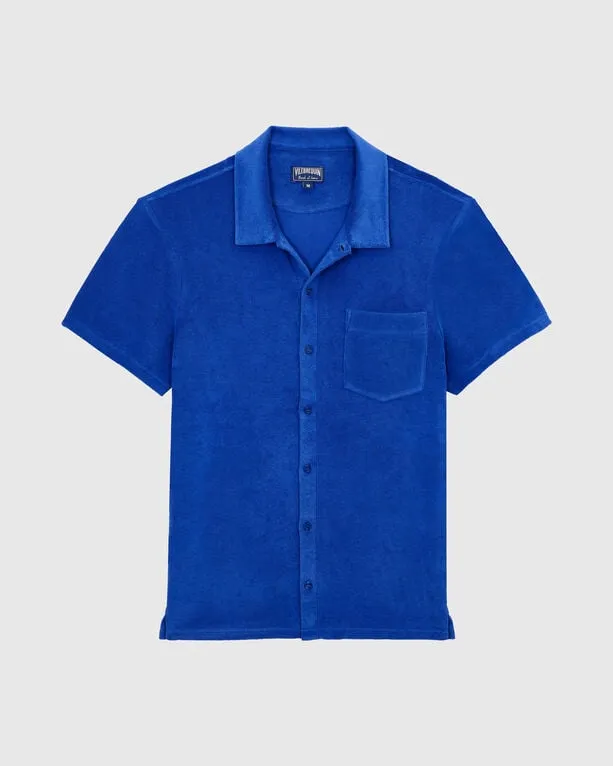 Vilebrequin - Solid Unisex-bowling-hemd Aus Baumwolle - Hemd - Charli - Blau - Größe XXL Vilebrequin - Solid Unisex-bowling-hemd Aus Baumwolle - Hemd - Charli - Blau - Größe XXL