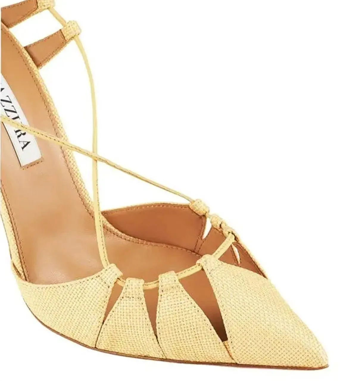 Aquazzura - Aquazzurra Bellissima Woven Raffia Stiletto Sandal - Größe 41 - gelb – Bild 2