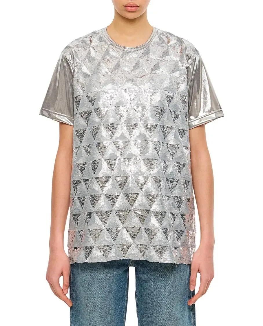 Junya Watanabe - Geometric Sequin-Embellished Crew-Neck T-Shirt - Größe S - silver Junya Watanabe - Geometric Sequin-Embellished Crew-Neck T-Shirt - Größe S - silver