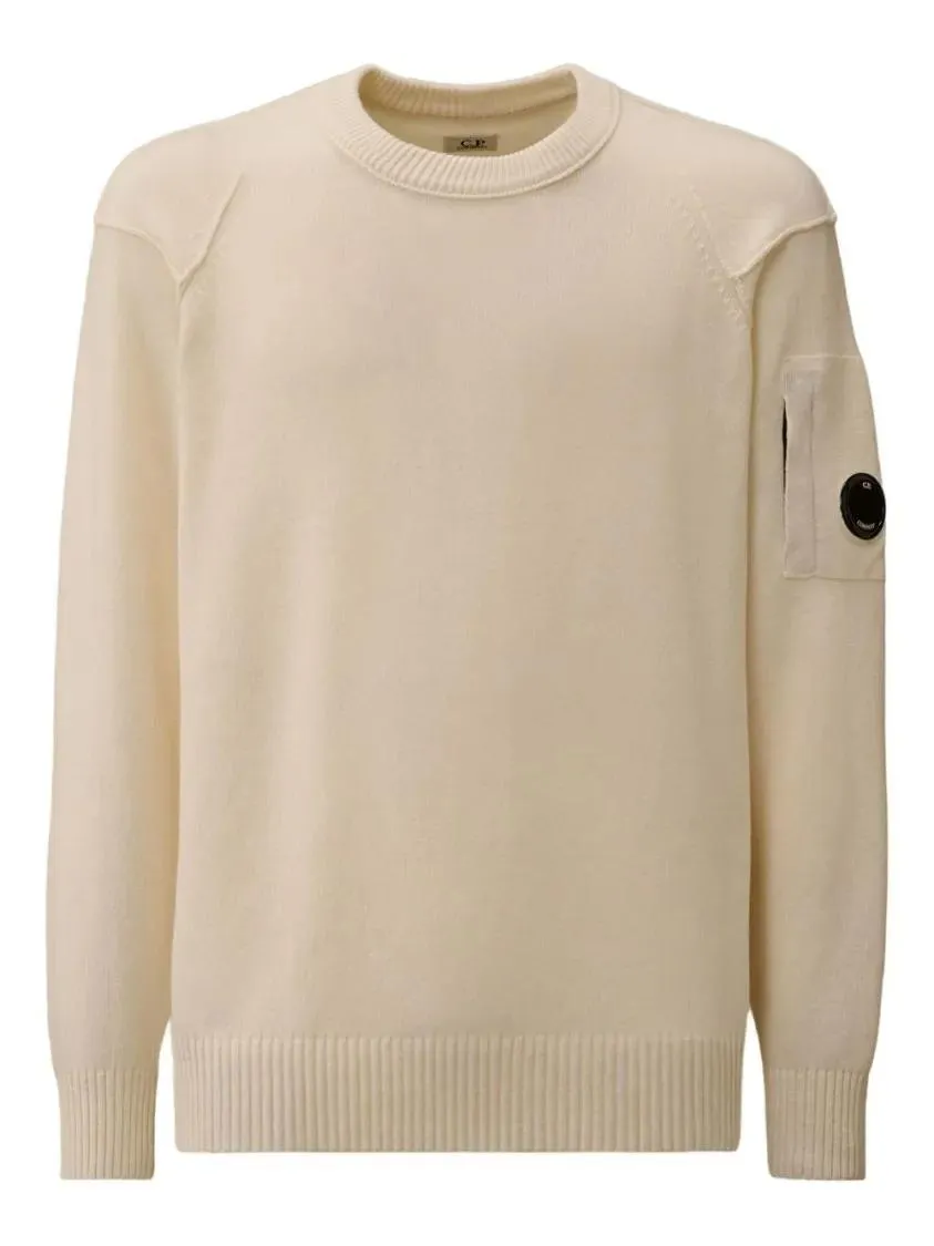 CP Company - Crew Neck Sweater With Sleeve Patch - Größe M - beige CP Company - Crew Neck Sweater With Sleeve Patch - Größe M - beige