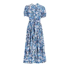 Diane von Furstenberg - Statement Midi Dress With Puff Sleeves And Tiered - Größe XS - blau Diane von Furstenberg - Statement Midi Dress With Puff Sleeves And Tiered - Größe XS - blau