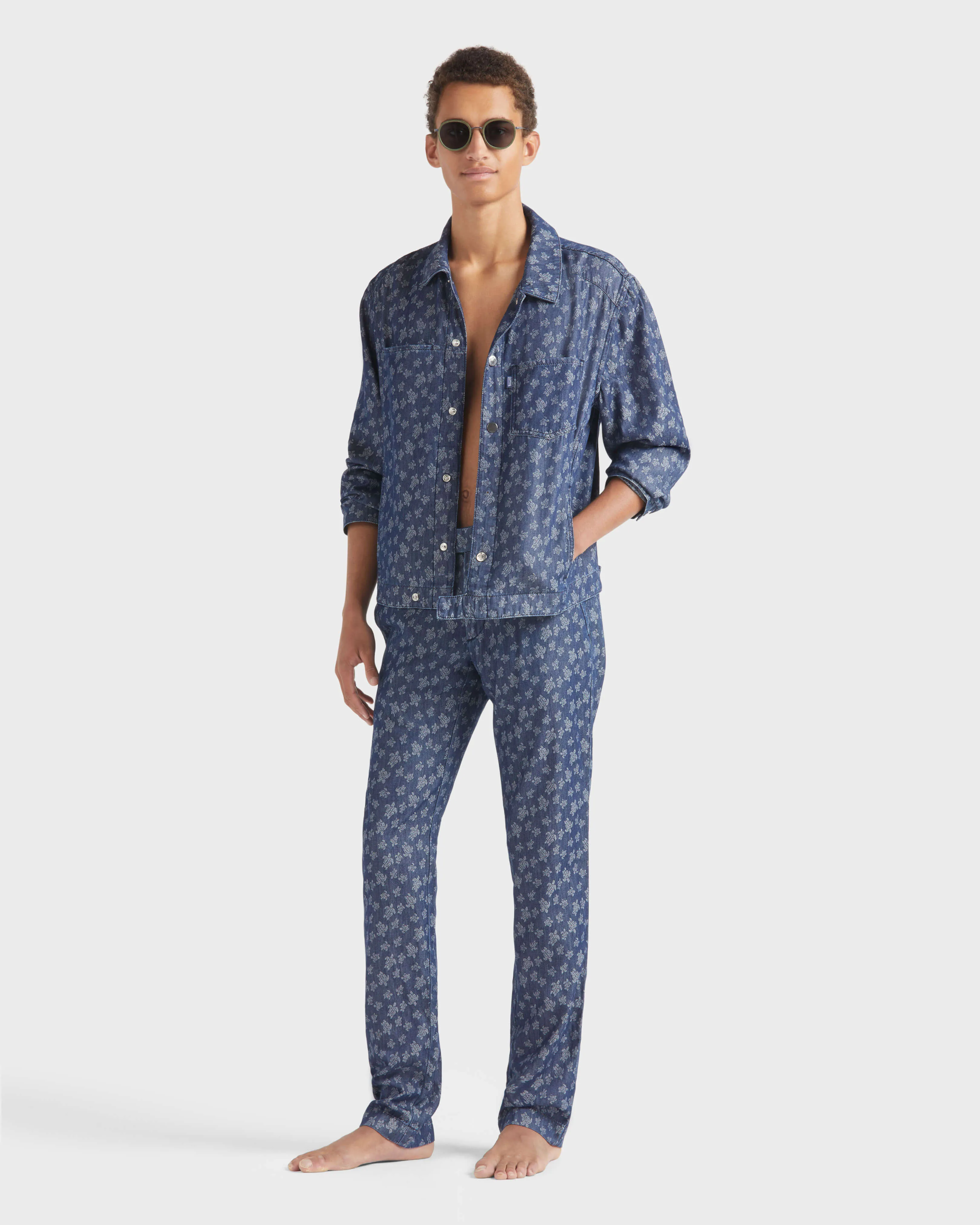 Vilebrequin - Ronde Des Tortues Jacquard Jacke Aus Leichtem Denim Für Herren - Jacke - Leoube - Blau - Größe XL – Bild 5