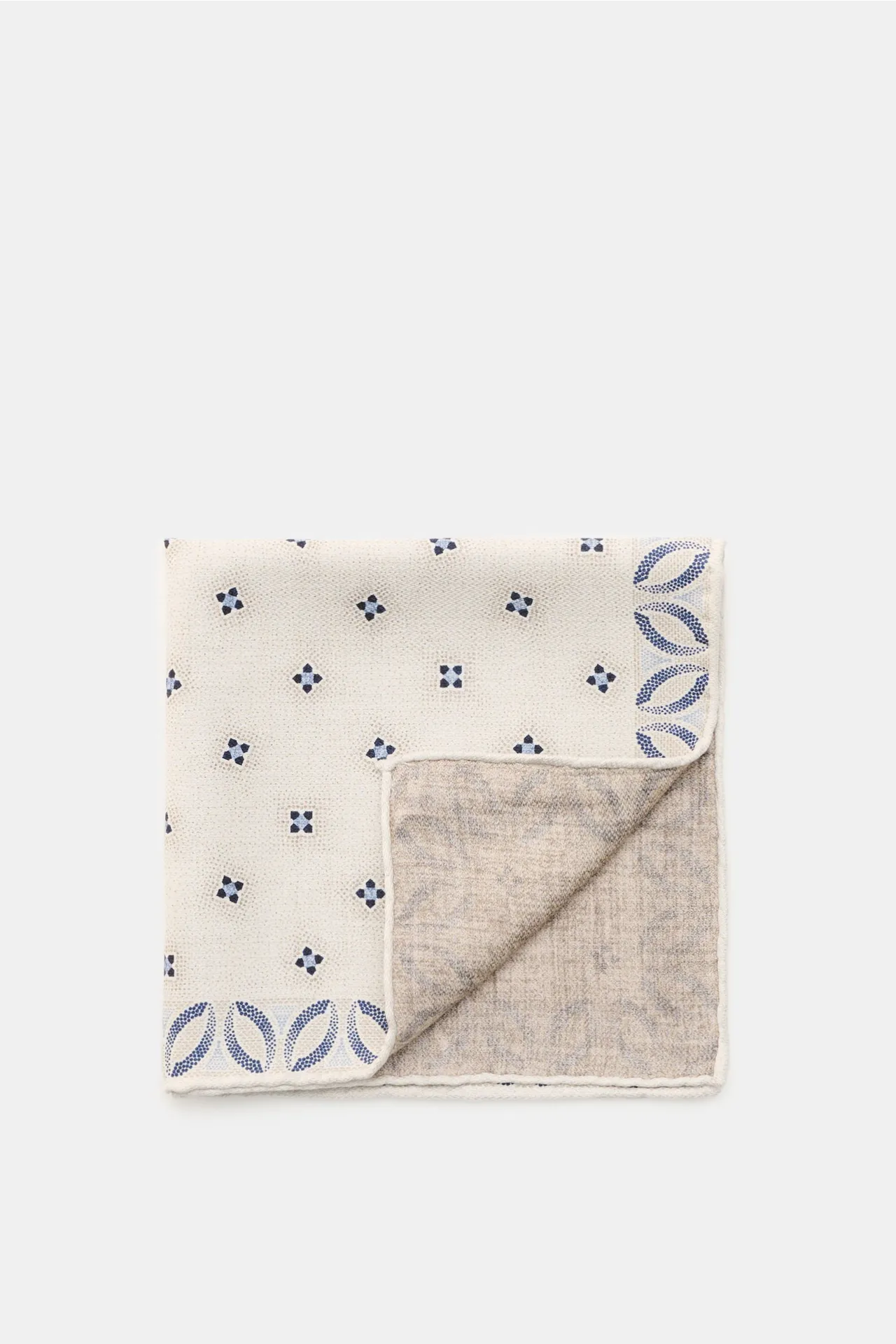 Brunello Cucinelli - Herren - Seiden-Einstecktuch creme/sand/dunkelblau gemustert Brunello Cucinelli - Herren - Seiden-Einstecktuch creme/sand/dunkelblau gemustert