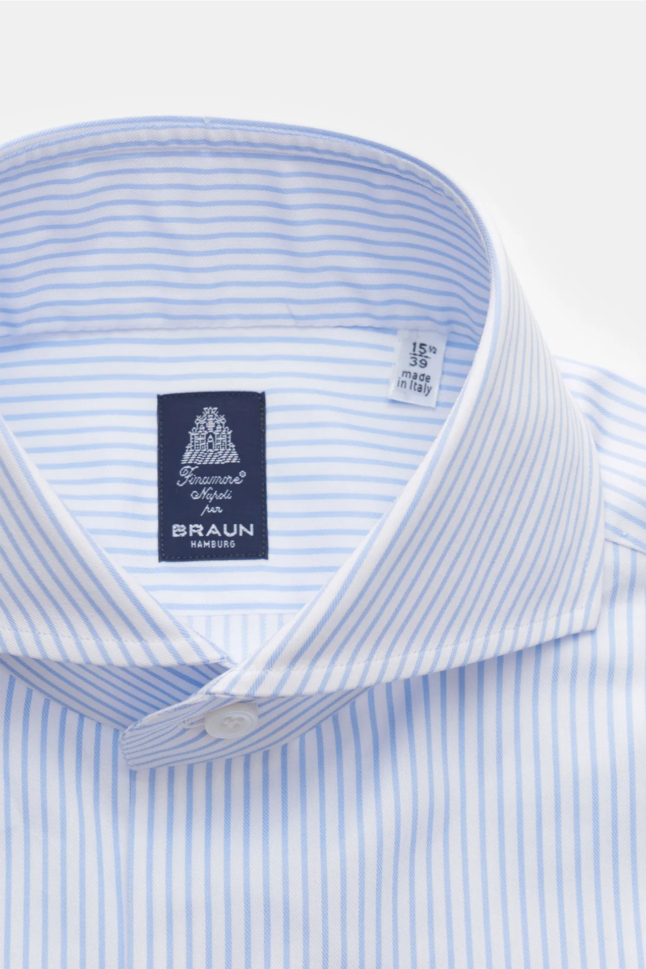 Finamore - Herren - Business Hemd 'Sergio Napoli' Haifisch-Kragen hellblau/weiß gestreift – Bild 2