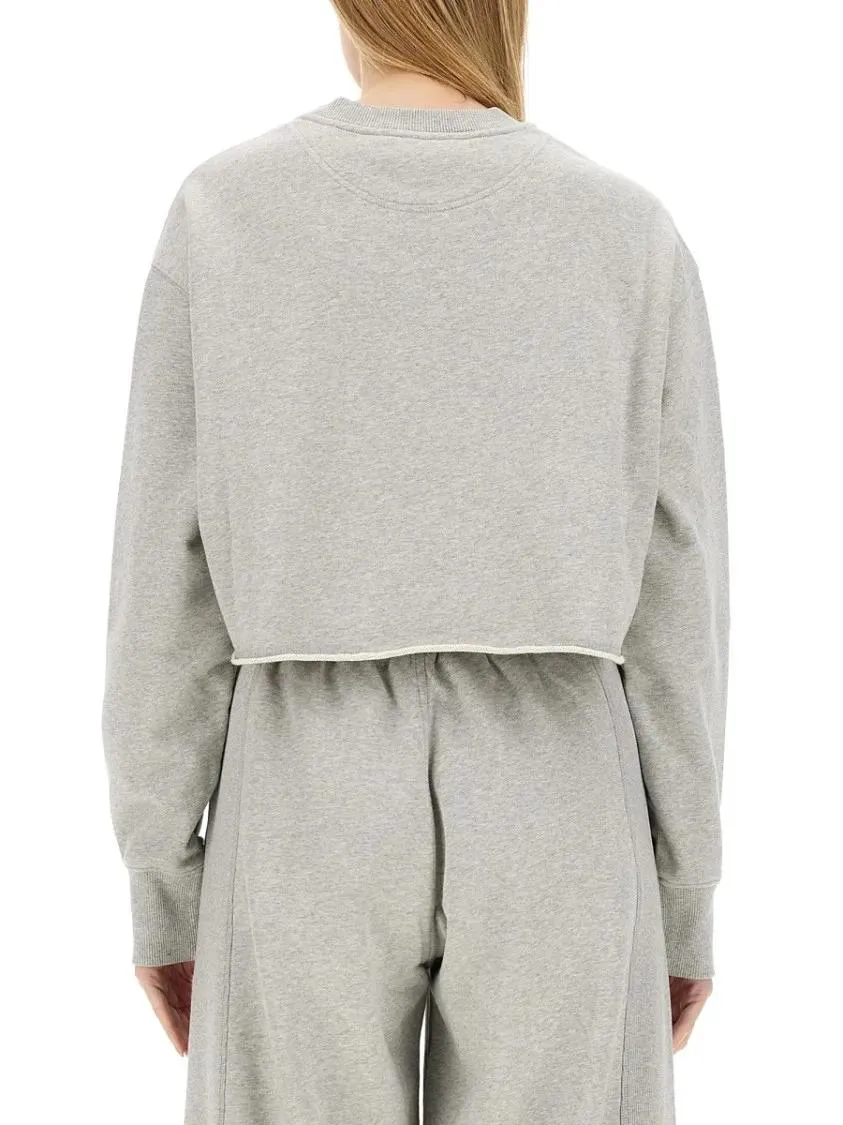 Stella McCartney - Cropped Grey Sweatshirt With Subtle Logo - Größe M - grau – Bild 3