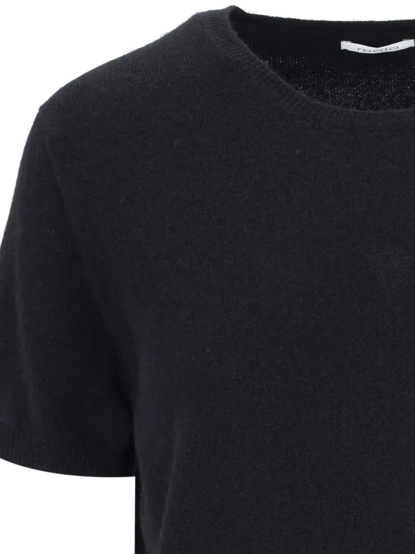 Malo - Short Sleeves Cashmere Crew Neck Top - Größe 42 - schwarz – Bild 2