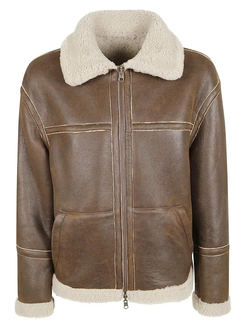 Salvatore Santoro - Shearling Brown Leather Jacket With Plush Interior - Größe 42 - braun Salvatore Santoro - Shearling Brown Leather Jacket With Plush Interior - Größe 42 - braun