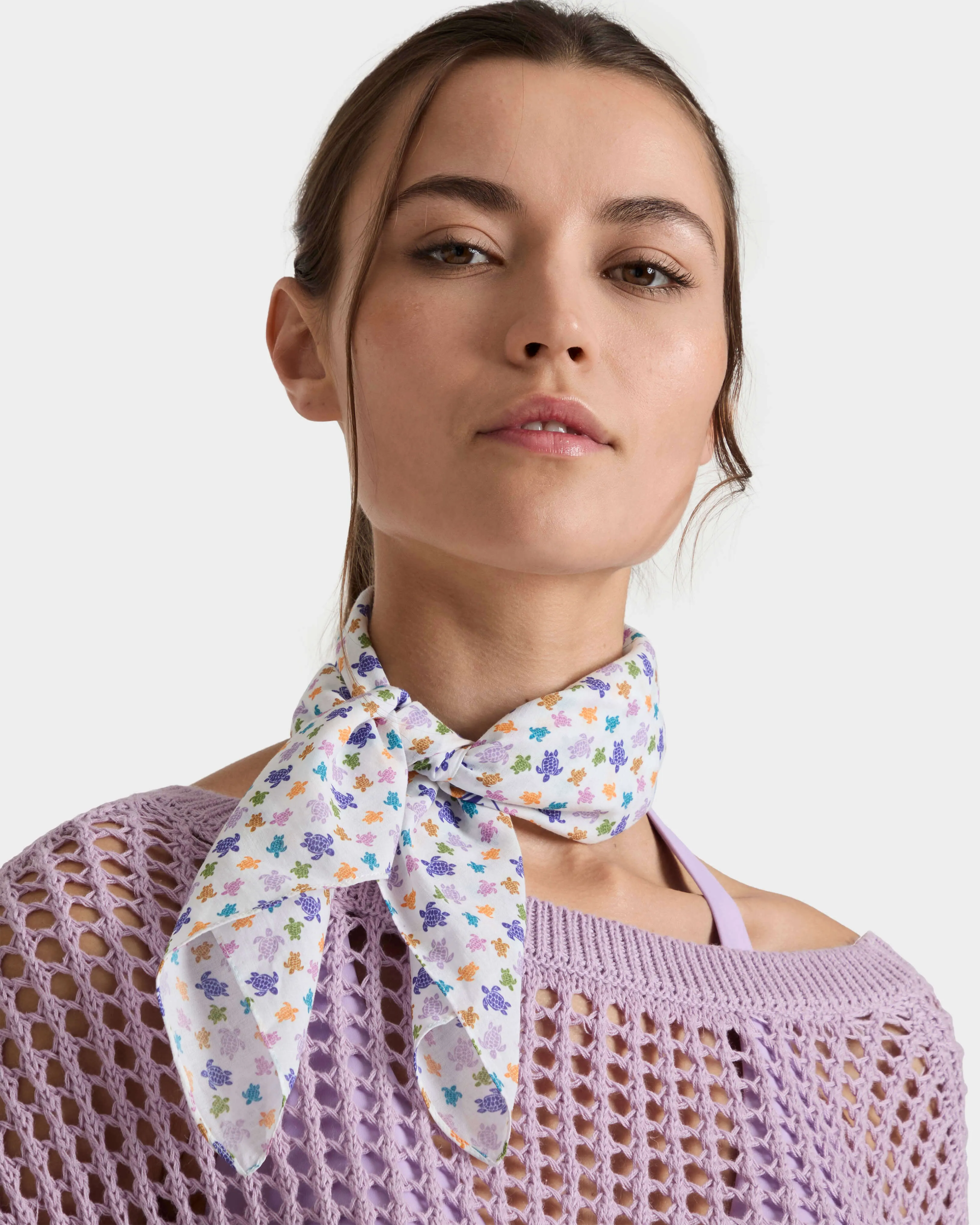 Vilebrequin - Micro Ronde Des Tortues Schal Aus Baumwollvoile - Halstuch - Bandano - Weiss - Größe OSFA – Bild 3