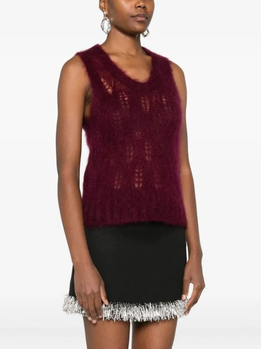 Forte Forte - Sleeveless Burgundy Knit Sweater With Openwork Det - Größe II - schwarz – Bild 2