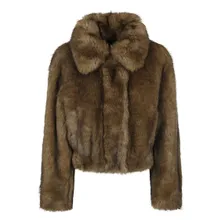 Stand Studio - Cropped Faux Fur Coat With Plush Texture And Wide - Größe 34 - braun Stand Studio - Cropped Faux Fur Coat With Plush Texture And Wide - Größe 34 - braun