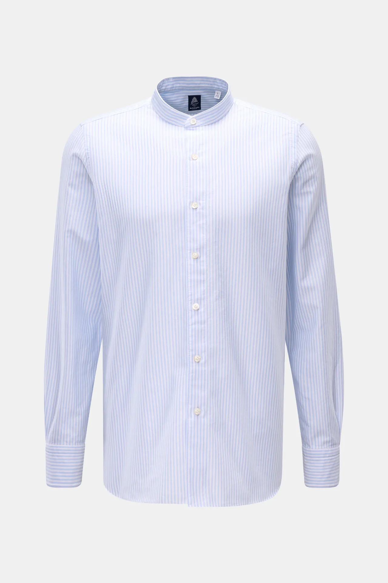 Finamore - Herren - Oxford-Hemd %27Lorenzo Gaeta%27 Grandad-Kragen hellblau/weiß gestreift Finamore - Herren - Oxford-Hemd %27Lorenzo Gaeta%27 Grandad-Kragen hellblau/weiß gestreift