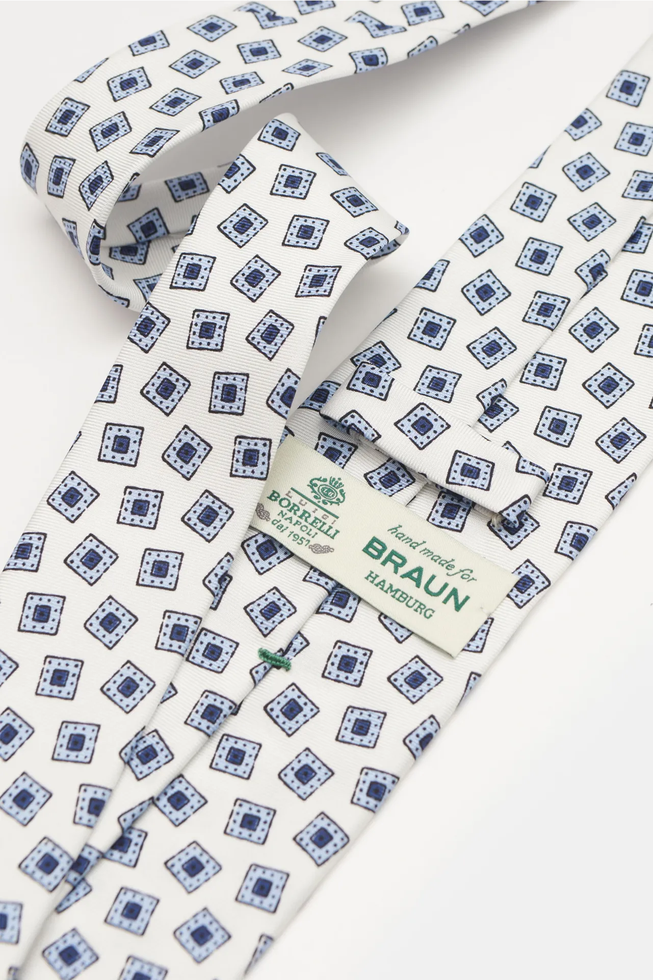 Borrelli - Herren - Seidenkrawatte offwhite/hellblau/navy gemustert – Bild 2