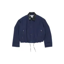 Acne Studios - Cropped Dark Blue Jacket With Black Leather Collar - Größe 46 - blau Acne Studios - Cropped Dark Blue Jacket With Black Leather Collar - Größe 46 - blau