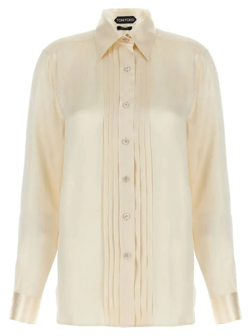 Tom Ford - Pleated Plastron Shirt - Größe 44 - beige Tom Ford - Pleated Plastron Shirt - Größe 44 - beige