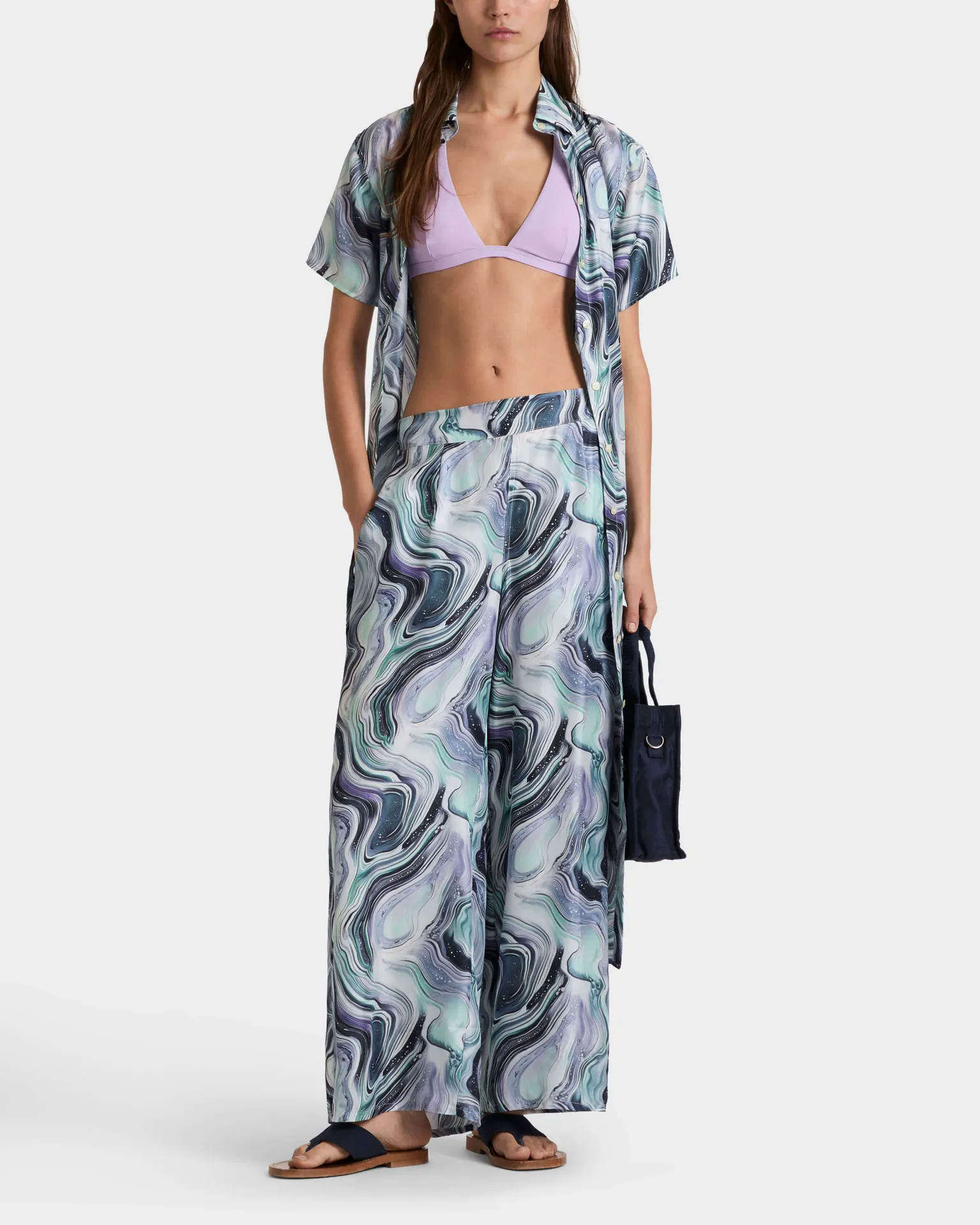 Vilebrequin - Marble Seidenhose Mit Weitem Bein Für Damen - Hose - Ling - Weiss - Größe L – Bild 5