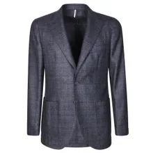 SANTANIELLO - Two-Button Blazer With Subtle Checkered Pattern - Größe 48 - blau SANTANIELLO - Two-Button Blazer With Subtle Checkered Pattern - Größe 48 - blau