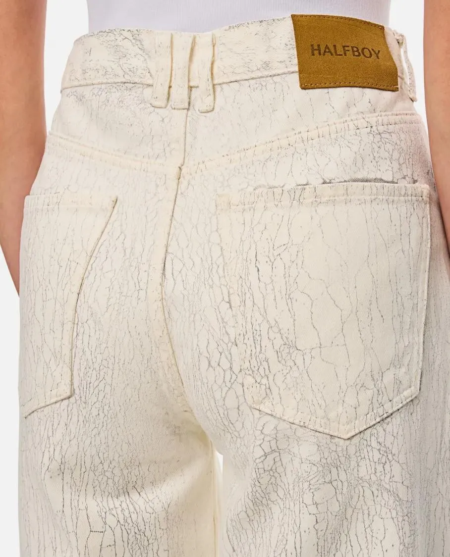 HALFBOY - Beige Crepe Pattern Wide Leg Jeans - Größe 25 - beige – Bild 2