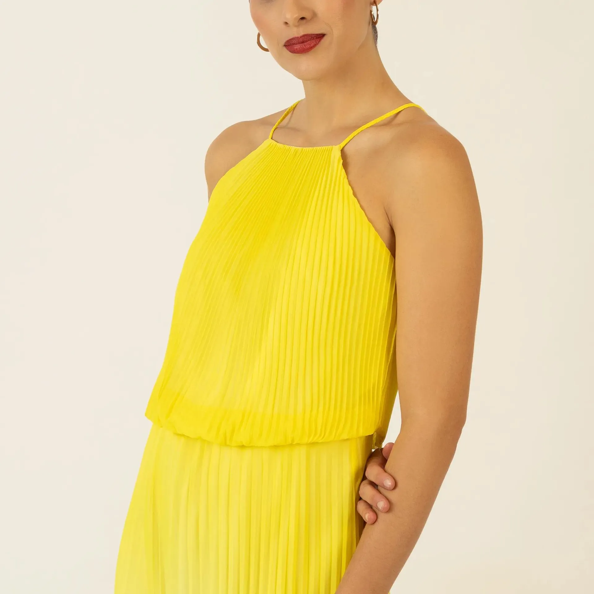 Apart - langes Plisseekleid - Größe 46 - gelb – Bild 3