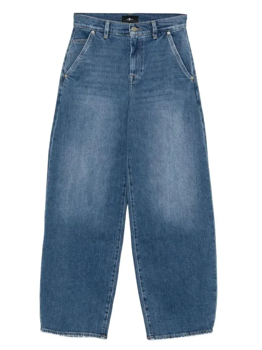 Seven for all Mankind - Wide-Leg High-Waisted Denim Jeans With Frayed Hem - Größe 24 - blau Seven for all Mankind - Wide-Leg High-Waisted Denim Jeans With Frayed Hem - Größe 24 - blau