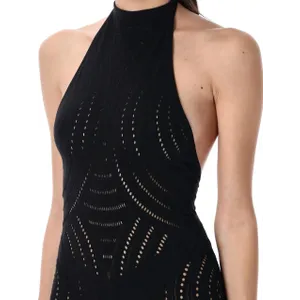 Misbhv - Mesh Halter Long Dress Black - Größe XS/S - schwarz