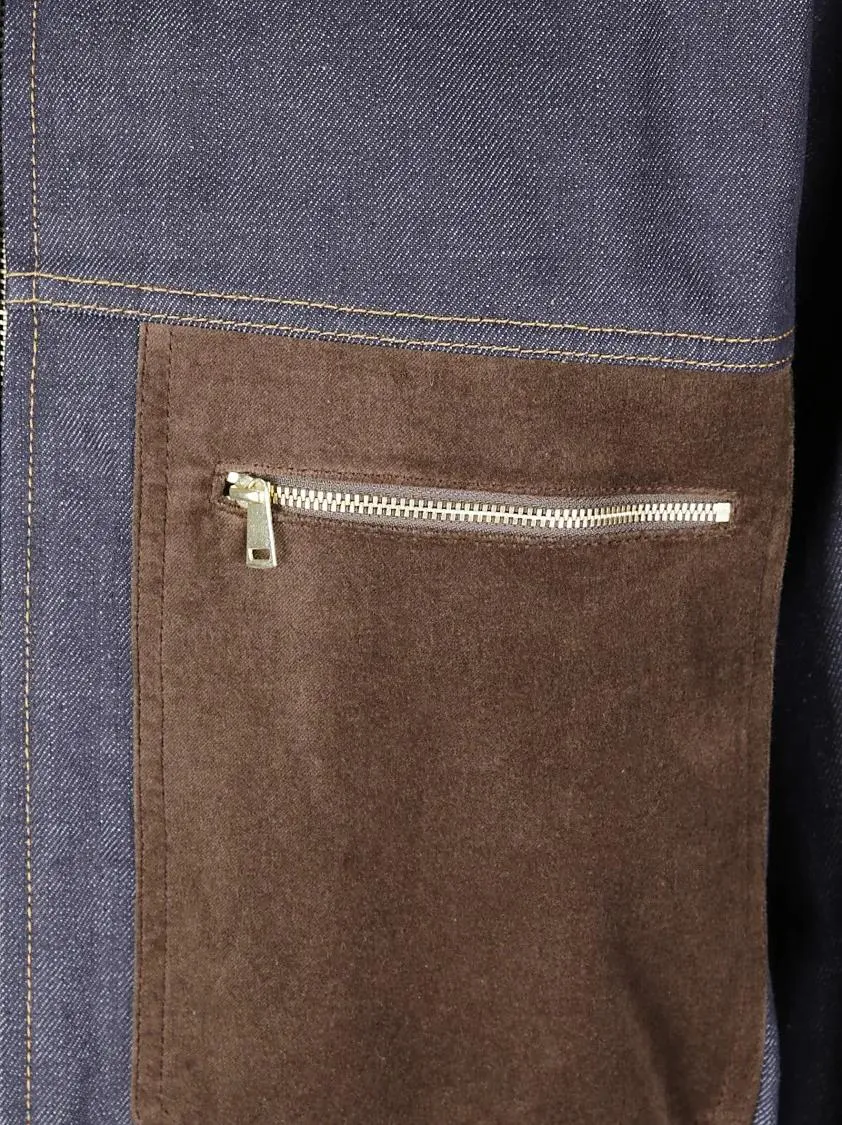 JEJIA - Structured Denim-Effect Cotton Bomber With Suede I - Größe 38 - blau – Bild 2