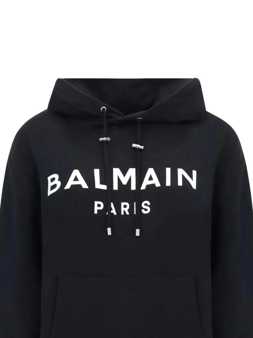 Balmain - Slouchy Black Organic Cotton Hoodie With Bold Logo - Größe M - schwarz – Bild 2