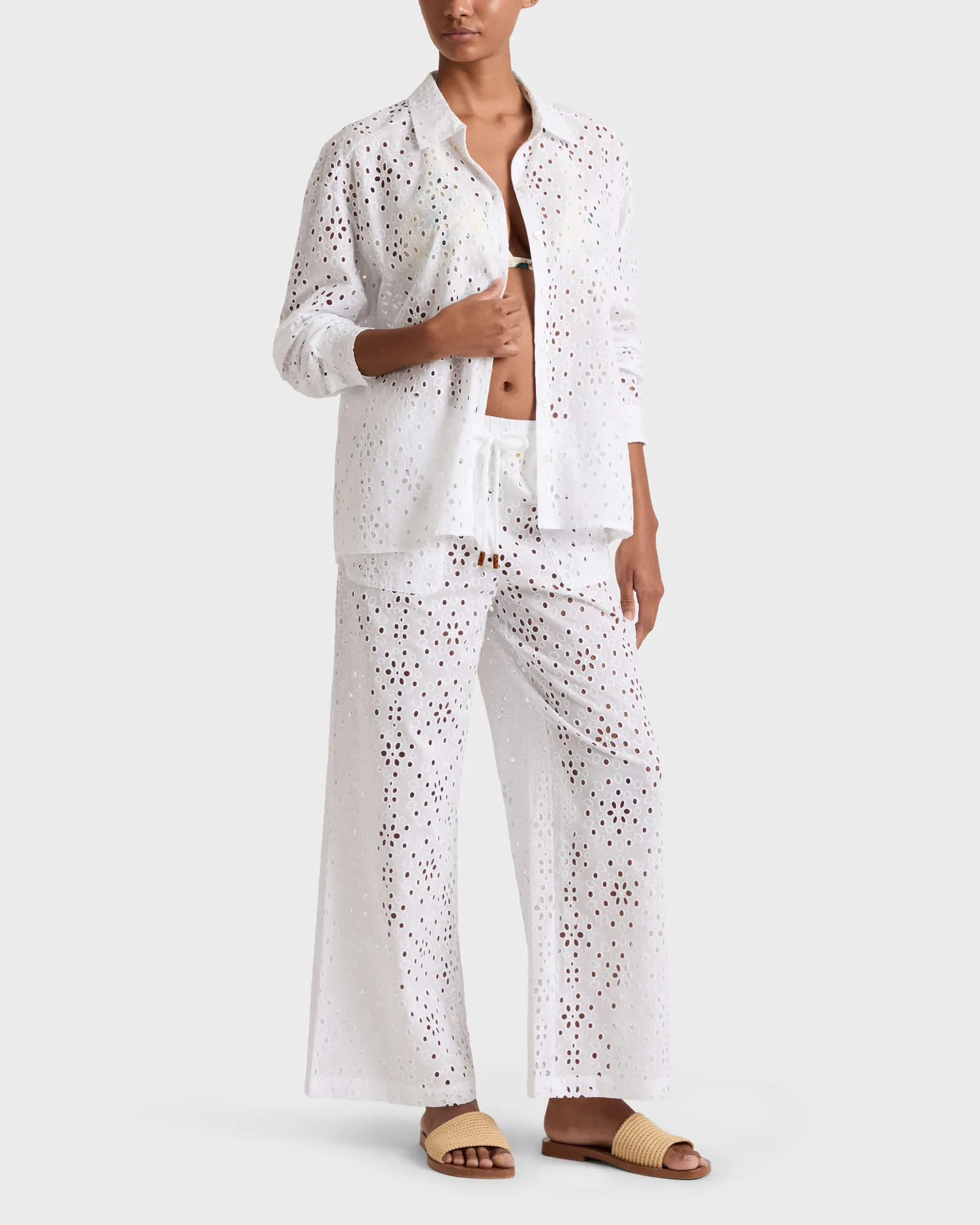 Vilebrequin - Fließende Damen Hose Mit Floraler Lochstickerei - Hose - Freyja - Weiss - Größe XS – Bild 3