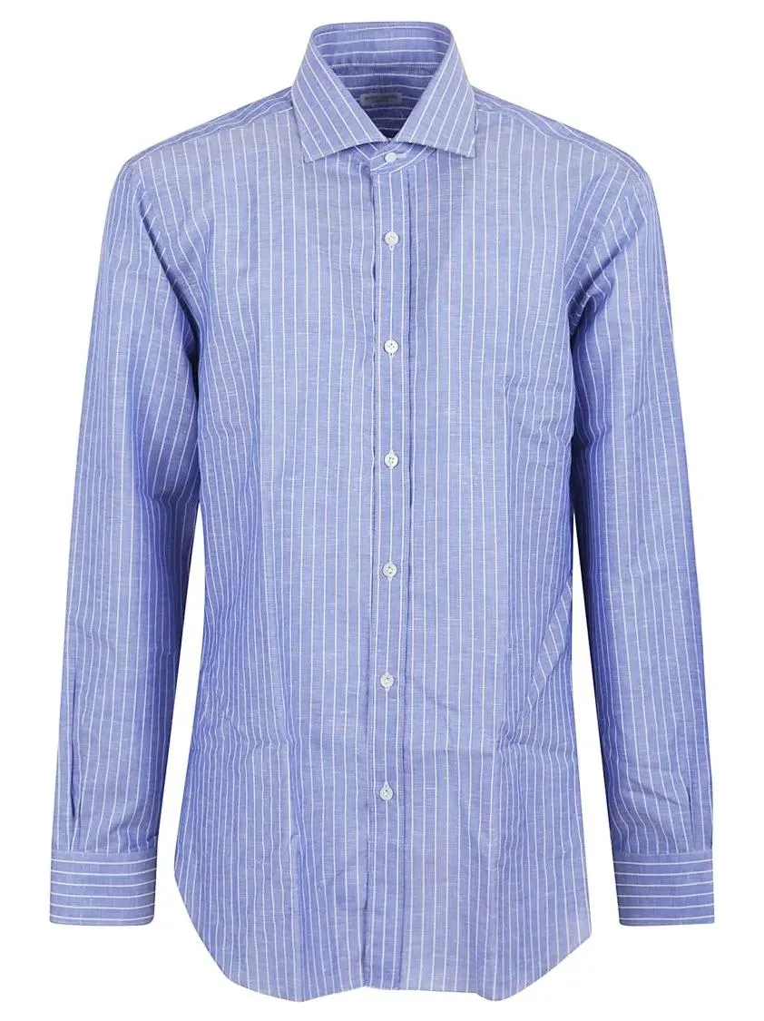 BUONAMASSA - Button-Down Collar Shirt With Subtle Vertical Stri - Größe 39 - blau BUONAMASSA - Button-Down Collar Shirt With Subtle Vertical Stri - Größe 39 - blau