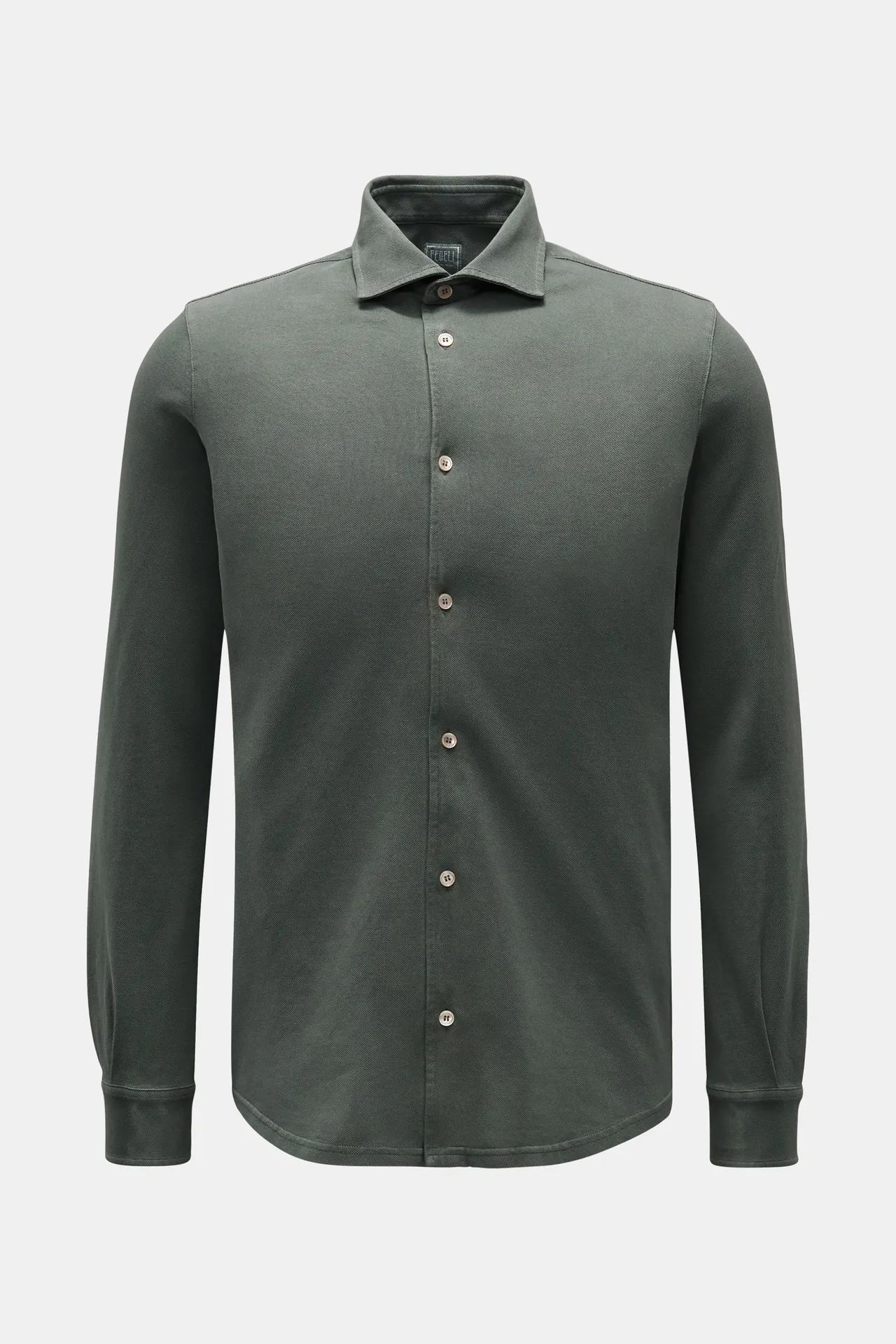 Fedeli - Herren - Piqué-Hemd %27Steve%27 schmaler Kragen graugrün Fedeli - Herren - Piqué-Hemd %27Steve%27 schmaler Kragen graugrün