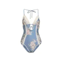 Zimmermann - Plunging Neckline Swimsuit With Lace Trim - Größe 1 - blau Zimmermann - Plunging Neckline Swimsuit With Lace Trim - Größe 1 - blau