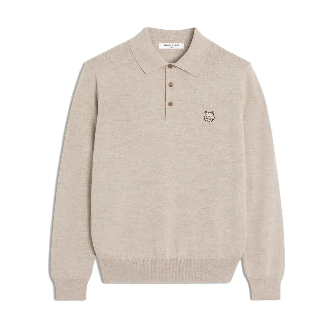 Maison Kitsune - Polo-Collar Wool Sweatshirt With Embroidered Logo - Größe XL - beige Maison Kitsune - Polo-Collar Wool Sweatshirt With Embroidered Logo - Größe XL - beige