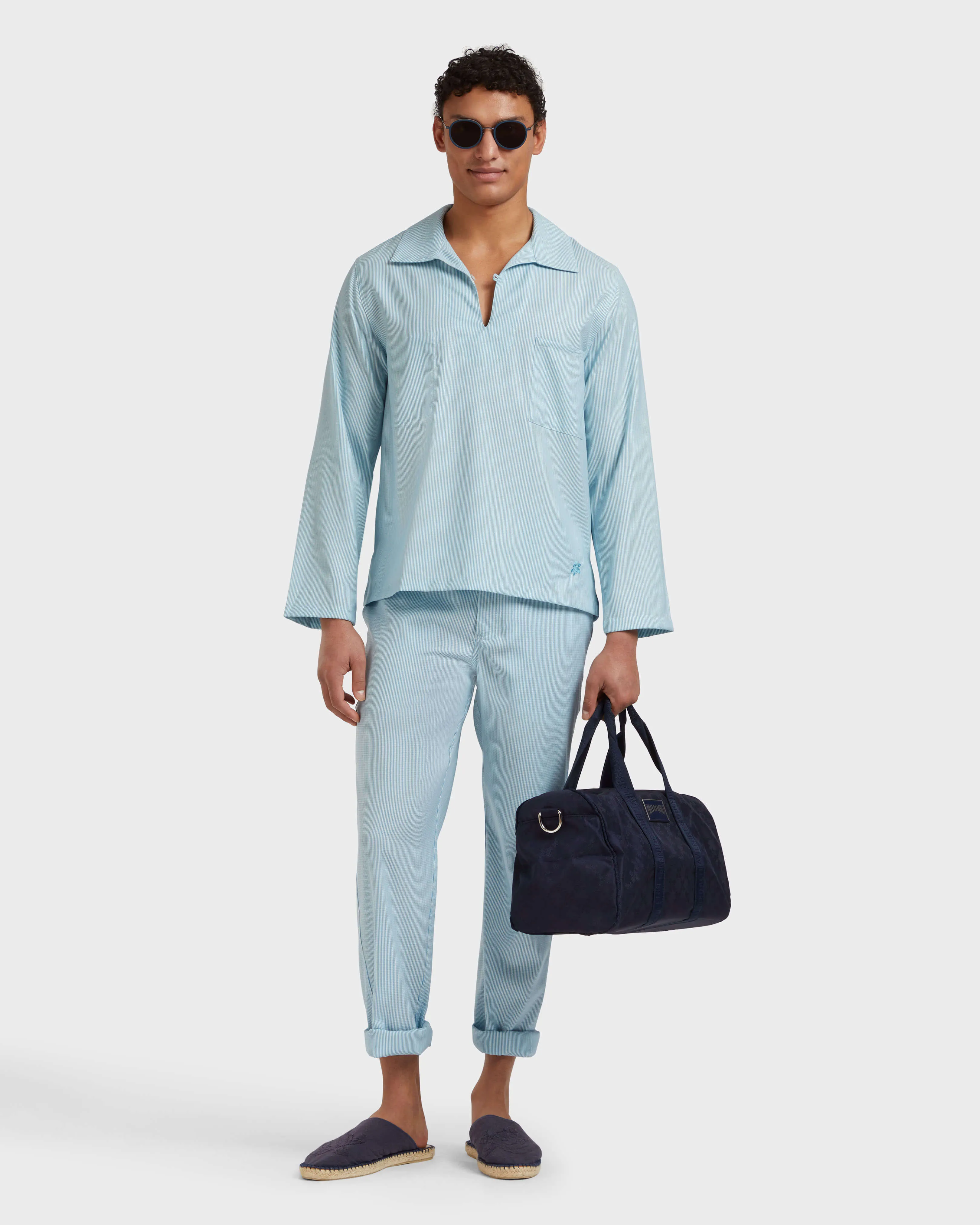 Vilebrequin - Figurbetontes Micro Rayures Cabanhemd Aus Wolle Für Herren - Hemd - Comores - Blau - Größe S – Bild 5