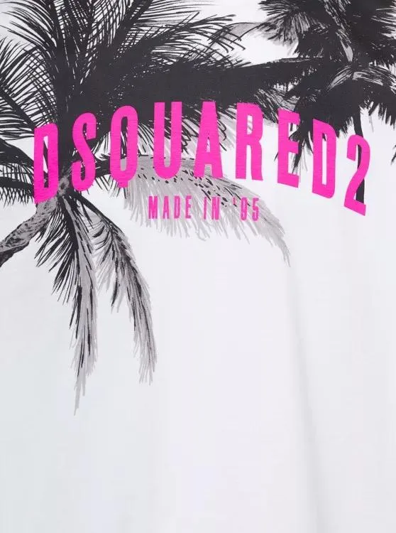Dsquared2 - White Crewneck T-Shirt With Palms Logo Print In Co - Größe M - white – Bild 2