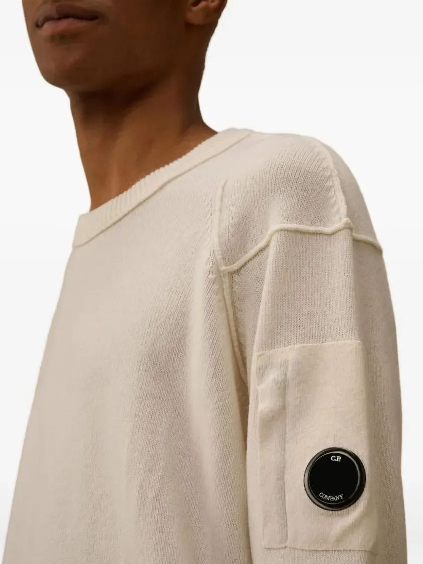 CP Company - Crew Neck Sweater With Sleeve Patch - Größe M - beige – Bild 2