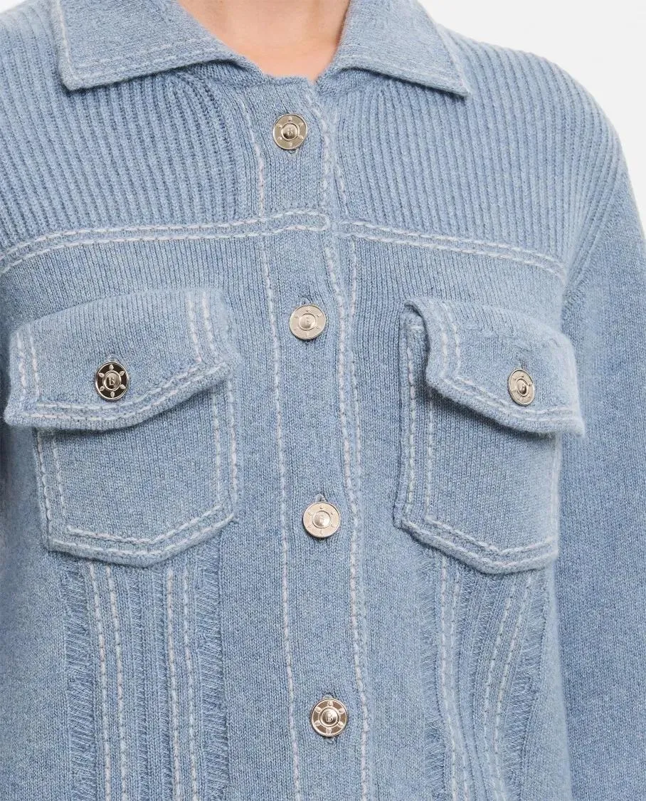 Barrie - Fitted Knit Jacket With Classic Collar - Größe L - blau – Bild 2