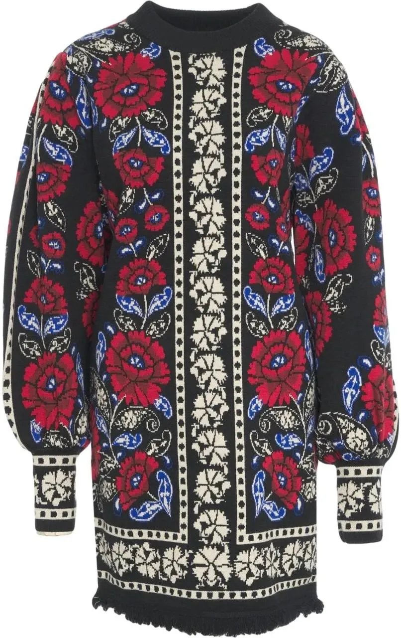 Farm Rio - Knit dress with floral pattern - Größe S - schwarz Farm Rio - Knit dress with floral pattern - Größe S - schwarz