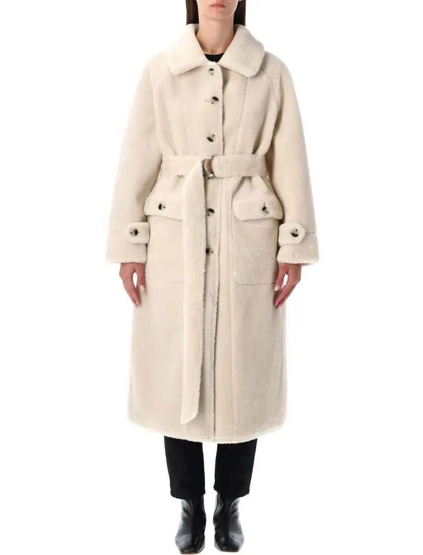 Urbancode - Reversible Faux Fur Belted Coat With Suede Interio - Größe L - beige Urbancode - Reversible Faux Fur Belted Coat With Suede Interio - Größe L - beige