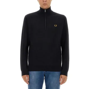 Fred Perry - High-Collar Jersey With Quarter Zip - Größe S - schwarz Fred Perry - High-Collar Jersey With Quarter Zip - Größe S - schwarz