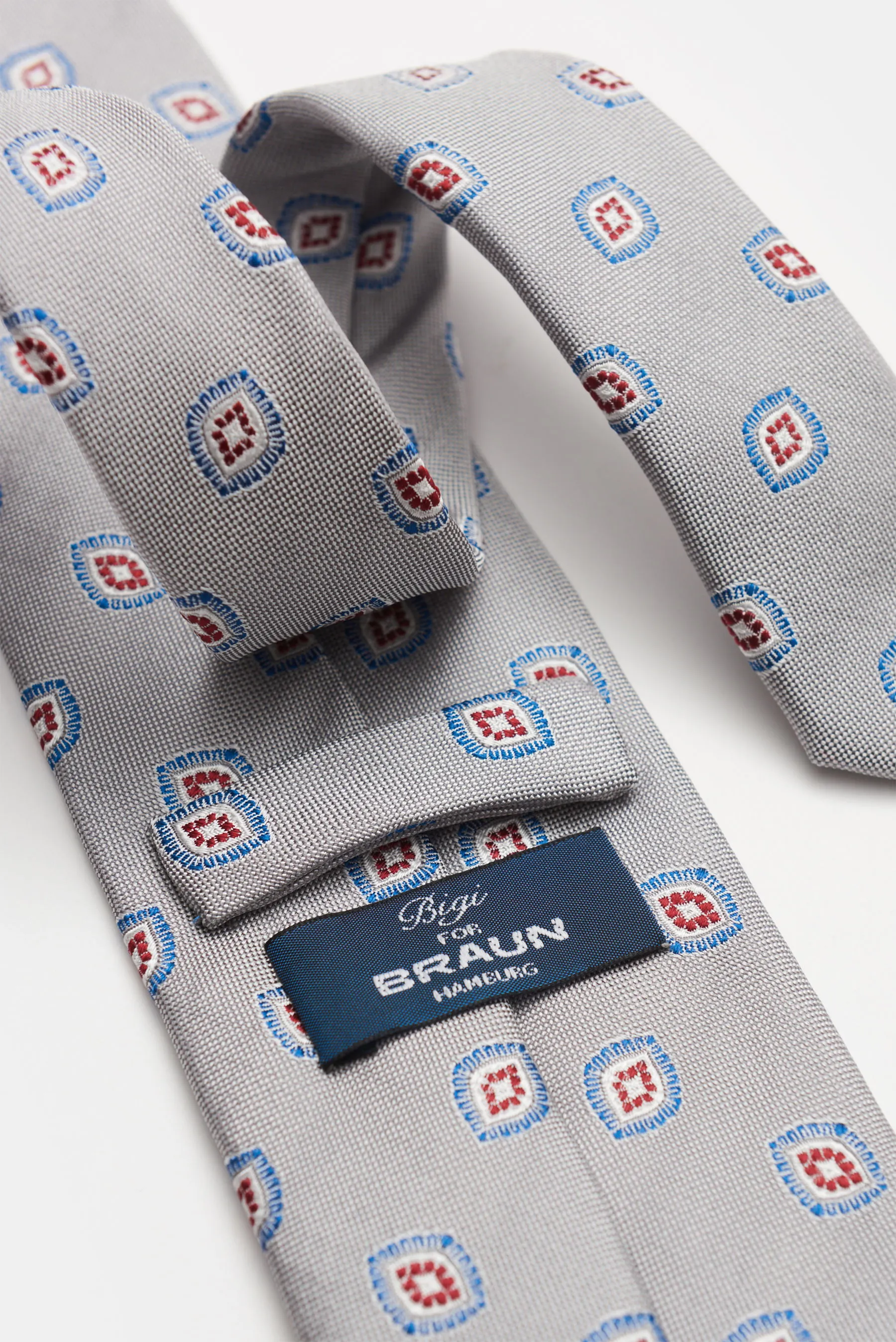 Bigi - Herren - Seidenkrawatte 'Volga' grau/blau/dunkelbraun gemustert – Bild 3