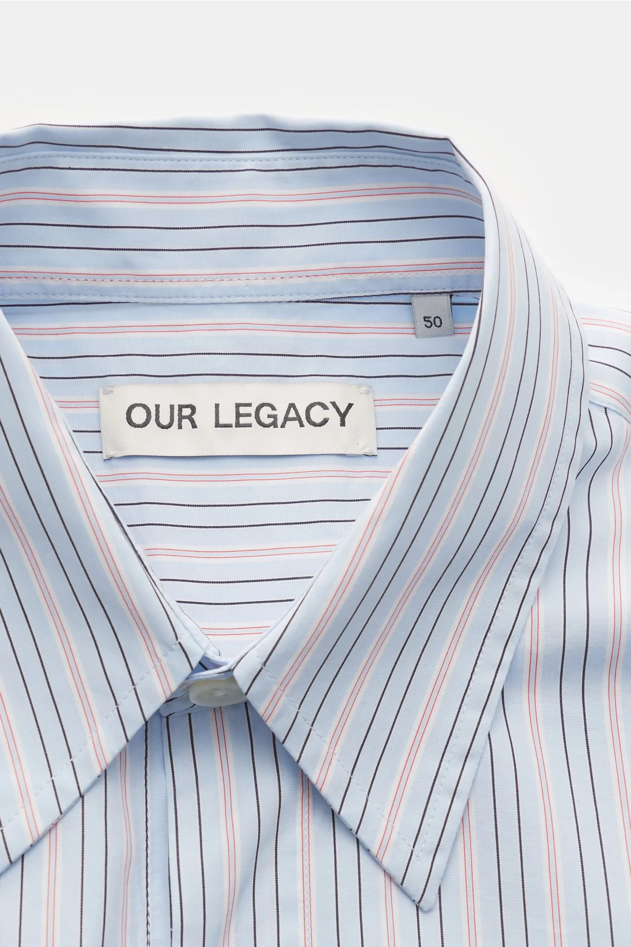 Our Legacy - Herren - Popover-Hemd Kent-Kragen pastellblau/rot gestreift – Bild 2